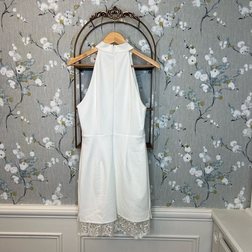 Lulus White Mini Dress with High Neckline and Lace Accent - Size M - Picture 6 of 9